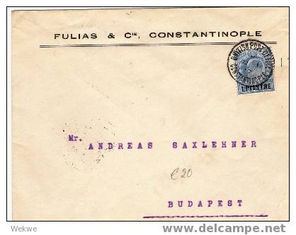 BD004 /  BRIT. LEVANT - 1910 – Ex  BPO Constantinople Nach Budapest  – Edward – überdruckt 1 Piastre - Levant Britannique