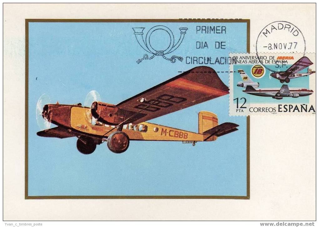 ESPAGNE CARTE MAXIMUM FIRST DAY COVER ACIONS COMPAGNIE AERIENNE IBERIA - Maximum Cards