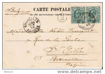 BD054 / King Edward II Without Overprint Levant, Used At Constanstinople 1905 To Belgium - Levante Britannico