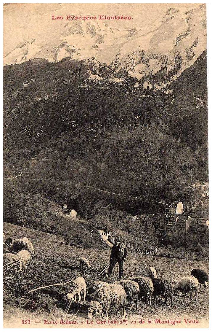 64 EAUX BONNES Pic Du Ger Vu De La Montagne Verte, Berger Et Moutons, Beau Plan, Ed ? 853, Pyrénées Illustrées, 1909 - Laruns