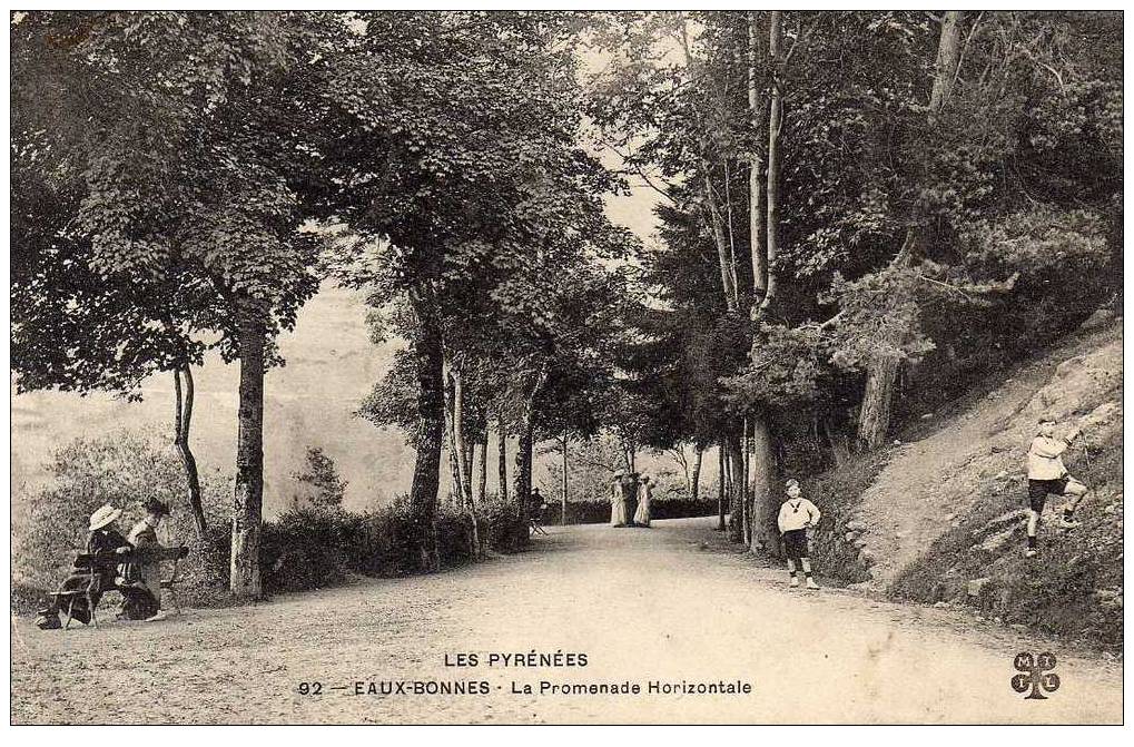 64 EAUX BONNES Promenade Horizontale, Animée, Ed MTIL 92, Pyrénées, 1909 - Laruns