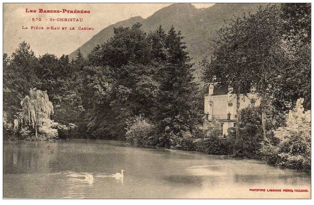 64 ST CHRISTAU Casino, Pièce D'Eau, Cygnes, Ed Labouche 570, Basses Pyrénées, 1909 - Oloron Sainte Marie