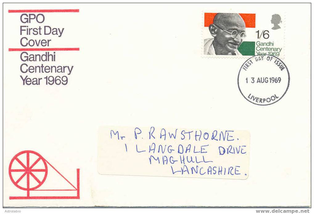 Grande Bretagne 1969 FDC "Gandhi" Yvert 574 - Mahatma Gandhi