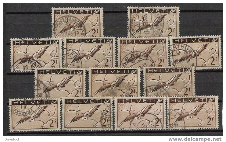 P203.-.SWITZERLAND  /  SUIZA .- 1933-1935 .- 2 Fr. BIRD CARRYING LETTER .- SCOTT # C15a. USED LOT - Used Stamps