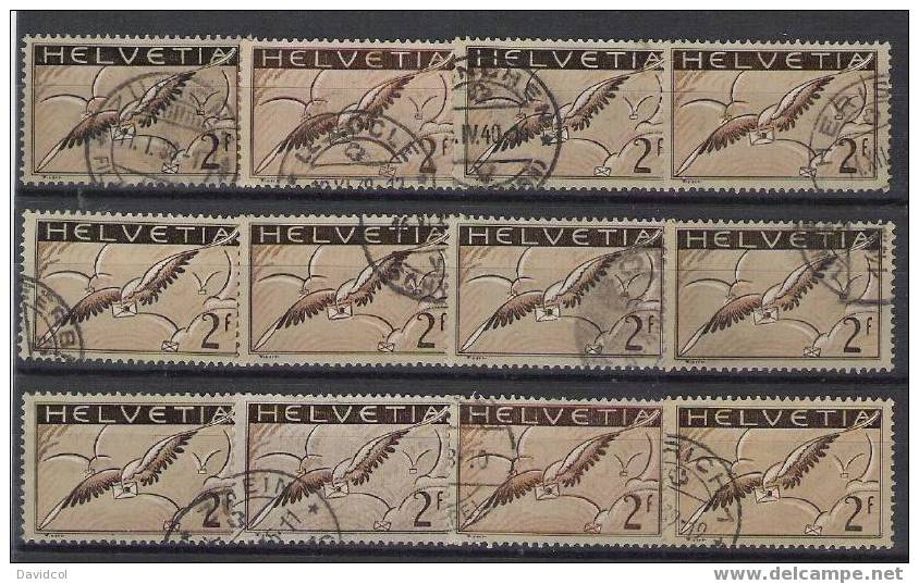 P205 - SWITZERLAND -1933-1935 - 2 Fr. BIRD CARRYING LETTER - SC#: C15a. USED LOT - Used Stamps