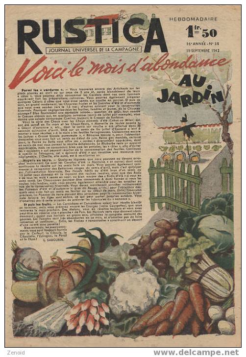 Rustica 16e Année N°38 - 26 Septembre 1943 - Le Mois D´abondance Au Jardin - Garden