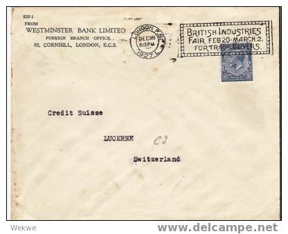 GBG002 / Bankbrief 1927 – Mit Maschinenstempelwerbung Für Brit, Industries Nach Luzern - Briefe U. Dokumente