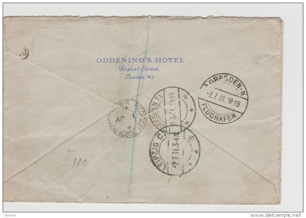 GBG006 /   Brief Mit/ Express Airmail – 1931 – Via Airports Hannover, Halle, Dresden - Briefe U. Dokumente