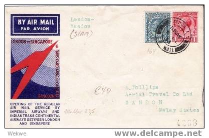 GBG014 / 1933 – Erstflug London-  Singapore, Nach Malaya (Muller 235) First Flight - Briefe U. Dokumente