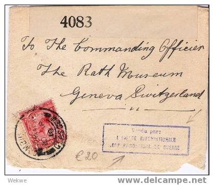 GBG019 / 1918 – Kriegsgefangenenpost, Frankiert, Ex Geneva,  Schweiz Ex Glasgow - Briefe U. Dokumente