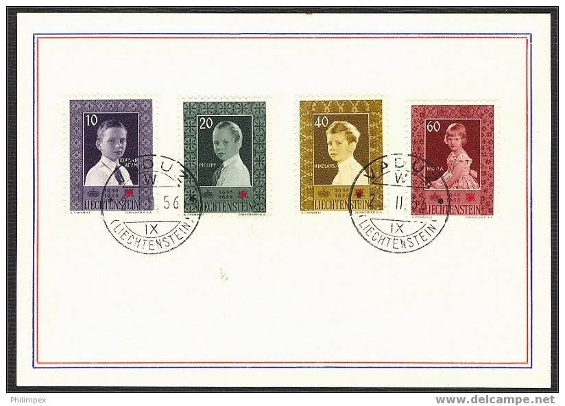 LIECHTENSTEIN, 2 SETS 1955-56 VFU ON CARDS, NICE ITEM! - Covers & Documents