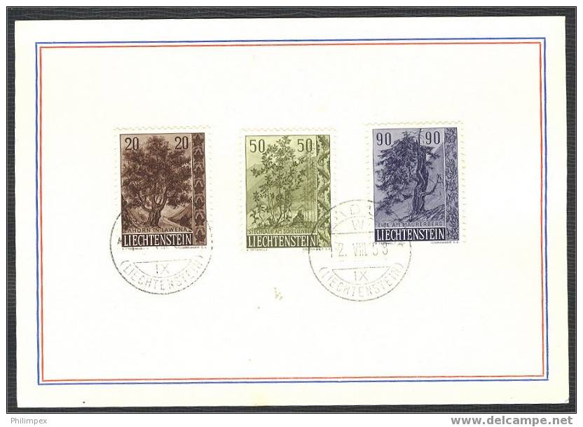 LIECHTENSTEIN, 2 SETS TREES FROM 1958 And 1959 ON CARDS VF USED - Brieven En Documenten