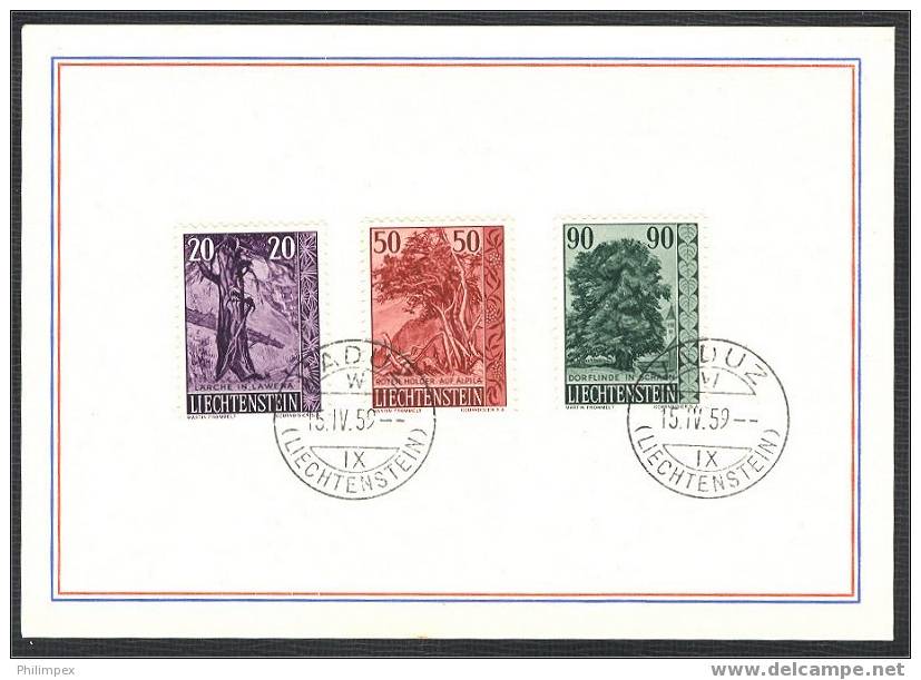 LIECHTENSTEIN, 2 SETS TREES FROM 1958 And 1959 ON CARDS VF USED - Covers & Documents