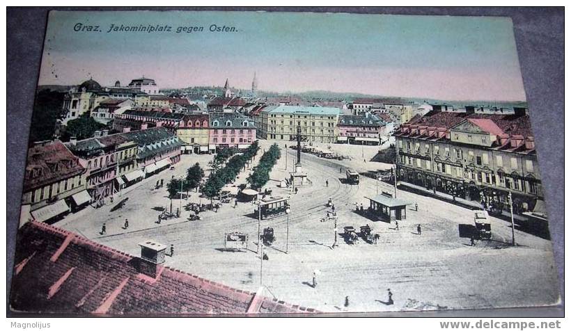 Austria,Graz,Jakominiplatz,Squere,Shops,Trams,vintage Postcard - Altri & Non Classificati