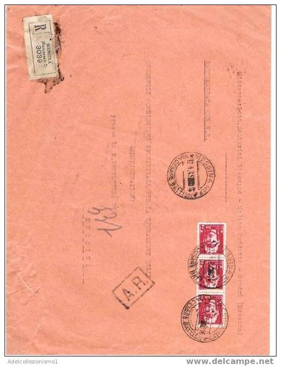 466) Raccomandata Con 3x2lire Imperiale Da Messina Per Città  Il 12-4-1945 - Storia Postale