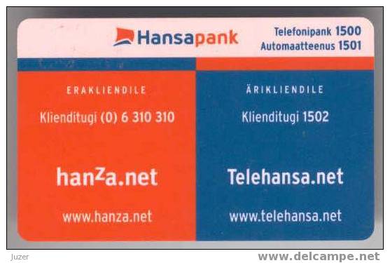 Estonia: Internet Banking Card From Hansabank (4) - Krediet Kaarten (vervaldatum Min. 10 Jaar)