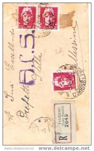470)raccomandata Con 3x2 Lire Imperiale Da Palermo A Messina Il 10-3-1945 - Storia Postale