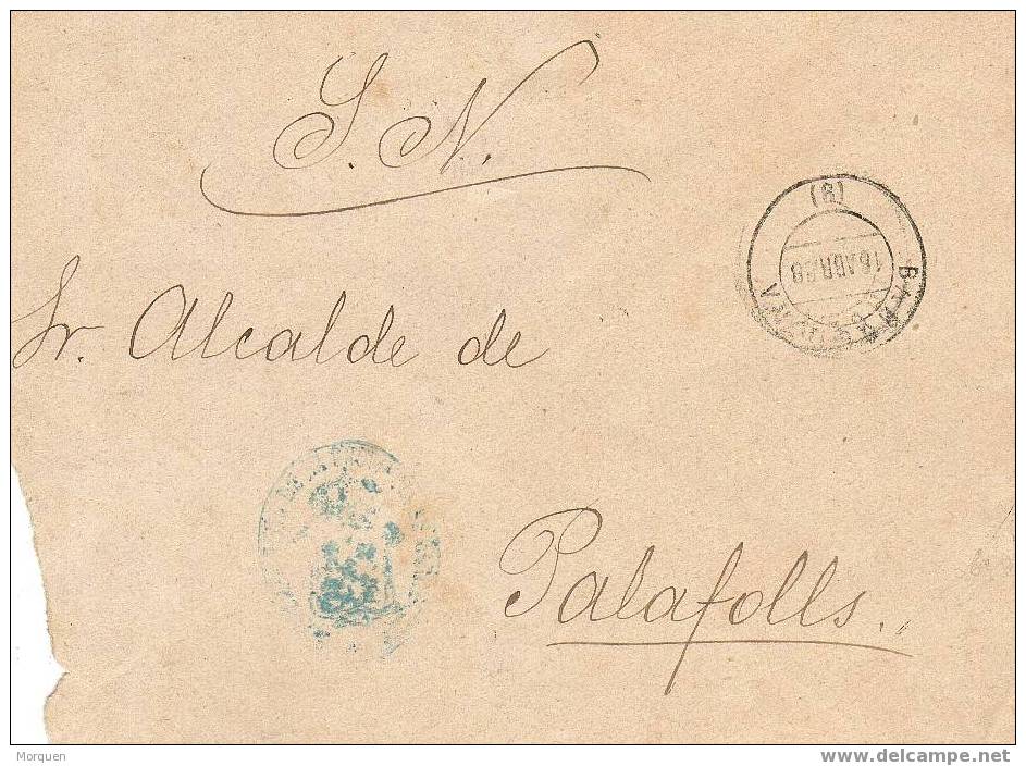 Carta  Servicio Nacional Barcelona 1888 A Palafolls - Storia Postale