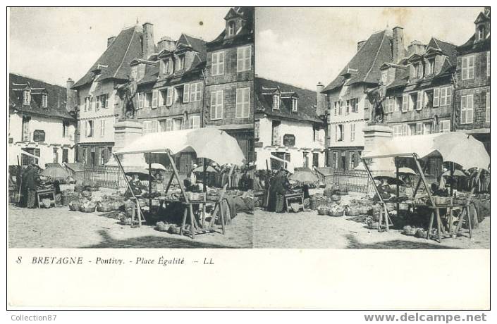 56 - MORBIHAN - PONTIVY - PLACE EGALITE - SCENE De MARCHE - CARTE STEREOSCOPIQUE - STEREOVIEW - STEREOSCOPIE - Pontivy