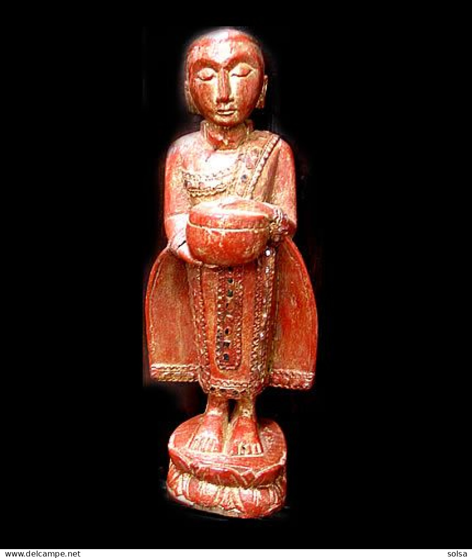 - Bonze Birman Debout / Burmese Adoring Monk Statue - Bois