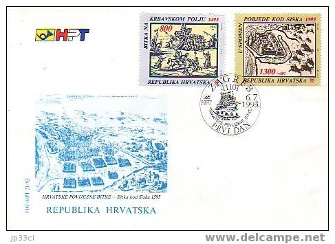 FDC Batailles Croates Historiques, Zagreb, 6/7/1993 - Croatie