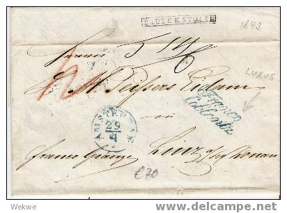 Nlc008 /- NIEDERLANDE -  Brief,  1843 – Amsterdam-Linz – Mit 2-Zeiler Franco Coblentz Als Luxusabschlag - ...-1852 Vorläufer