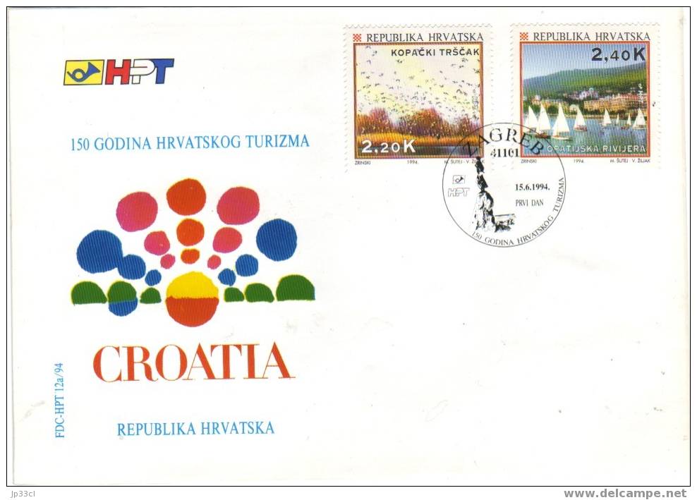 FDC Touristique Des Timbres De Kopacki Trscak Et De Opatijska Rivijera, Zagreb, 15/6/1994 - Croazia
