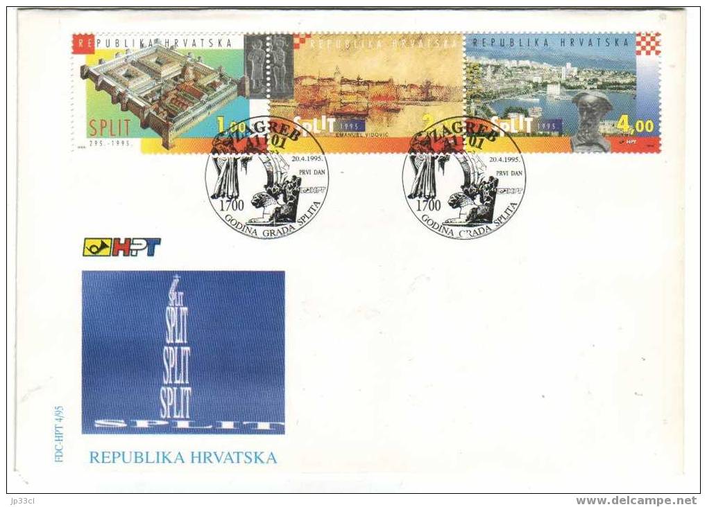 FDC Avec Bande De 3 Timbres "1700 Ans De La Ville De Split", Zagreb, 20/4/1995 - Croatie