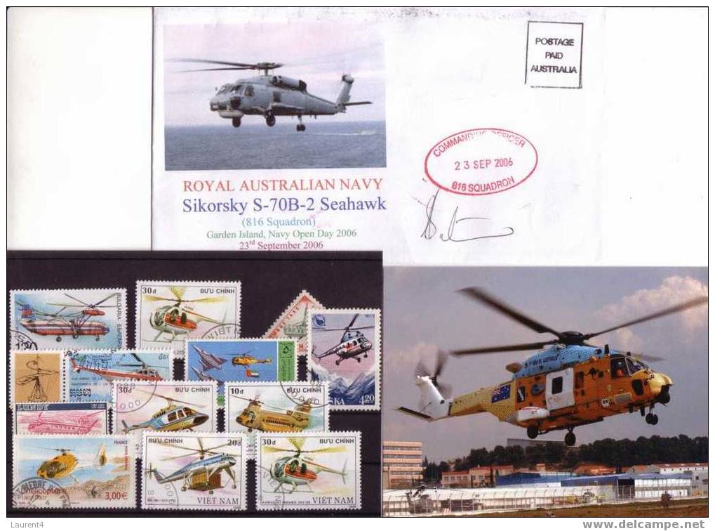 1 X NRH 90 Helicopter Postcard - 1 X Seahawk Cover + Selection Of Stamps - Hélicoptères