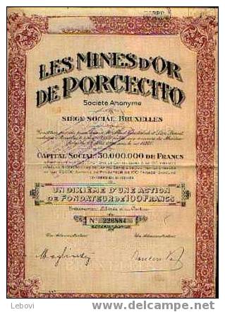 BRUXELLES "Les Mines D´or De PORCECITO Sa" - 1/10e D´action De Fondateur De 100 Fr - Miniere