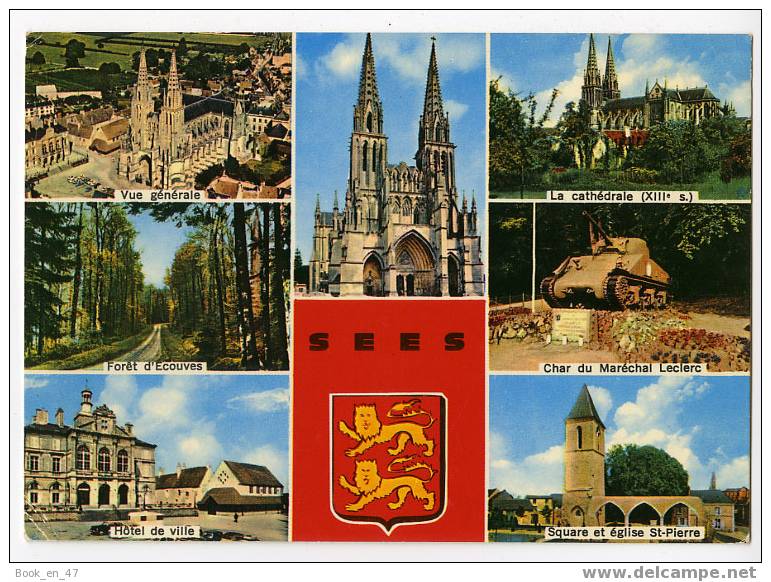 {40050} 61 Orne Sees , Multivues ; Vue Générale Cathédrale Square Char Hôtel De Ville Blason - Sees