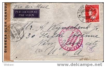 Nli015/ -NIEDERL-INDIEN -  1941 – Luftpost Nach USA – Zensurstreifen Und Zensurstempel - Niederländisch-Indien