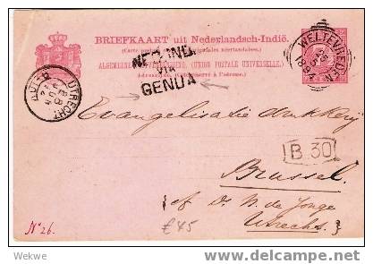 Nli025 / - NIEDERLANDE -  Weltevreden 1894  -  über Genua Nach Brüssel - Netherlands Indies