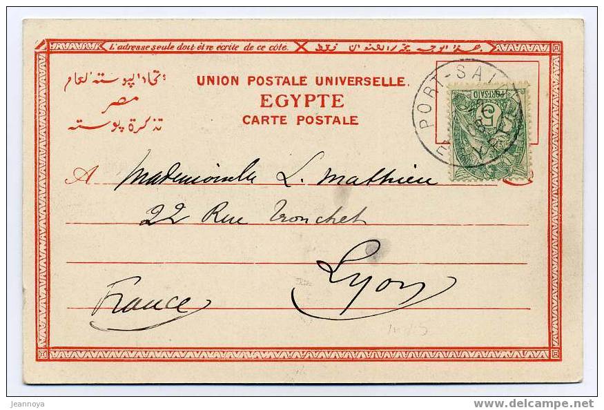 PORT-SAID - N°24 / CPA, OBL. C.A.D. T04 DU 10/2/1908 POUR LA FRANCE - Altri & Non Classificati