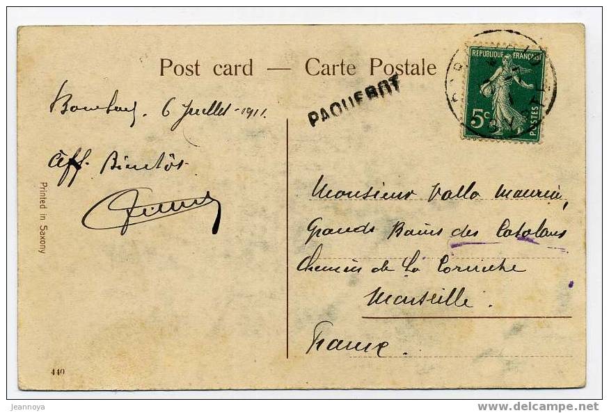 FRANCE N°137 / CPA, OBL. C.A.D. PORT-SAID T04 DU 17/7/1911 AVEC "PAQUEBOT" - Other & Unclassified