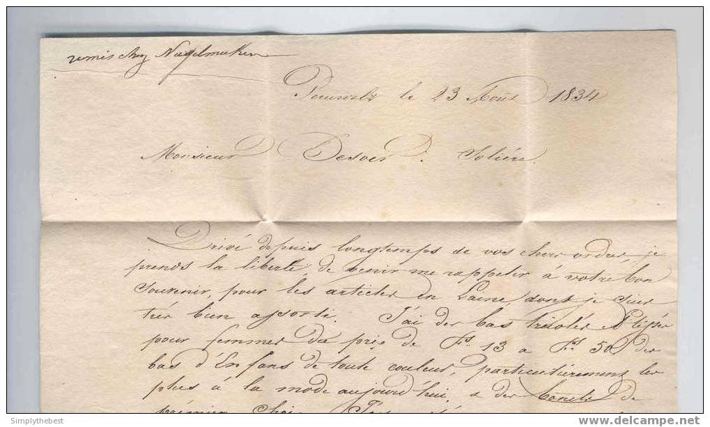 Lettre Préphilatélique ATH 1834 Vers HUY - Griffe Manuscrite D'Origine PERUWELZ  - Port 25 Cents   --   EE638 - 1830-1849 (Onafhankelijk België)