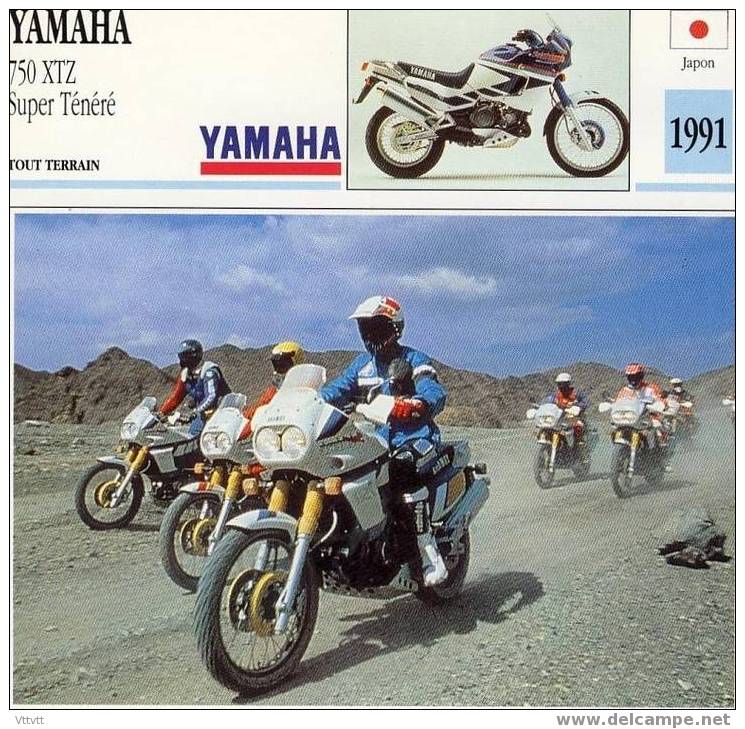 Fiche Moto, YAMAHA 750 XTZ SUPER TENERE (Tout-Terrain, Japon, 1991), Détail Technique Au Dos (14 Cm De Côté) 2 Scans - Motos