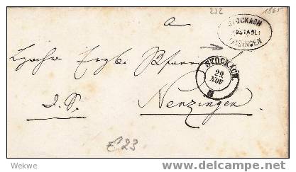 Bad016 / BADEN -  Stockach – 1865 – 2-Kreiser Sowie Postablage Orsingen - Briefe U. Dokumente