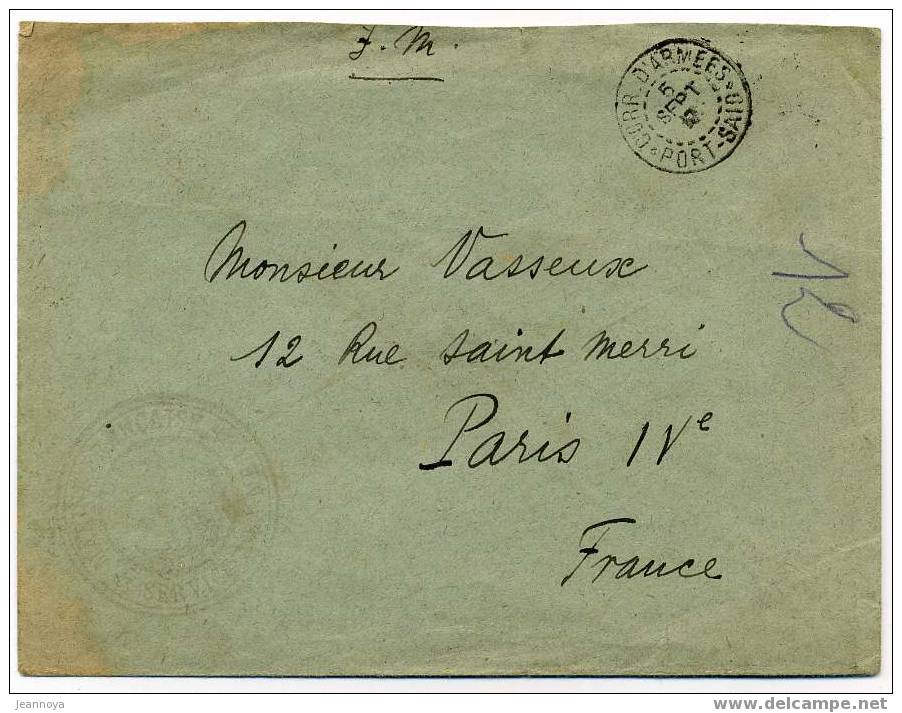 LETTRE EN FM OBL. C.A.D. "CORR. D'ARMÉES / PORT-SAID LE 5/9/1917" POUR LA FRANCE - Autres & Non Classés