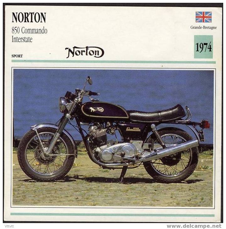 Fiche Moto, NORTON 850 COMMANDO INTERST (Sport, Grande-Bretagne, 1957), Détail Technique Au Dos (14 Cm De Côté) 2 Scan - Motor Bikes