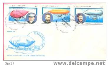 Env. 1er Jour Cuba De 1991: Les Précurseurs Des Zeppelins - Zeppeline