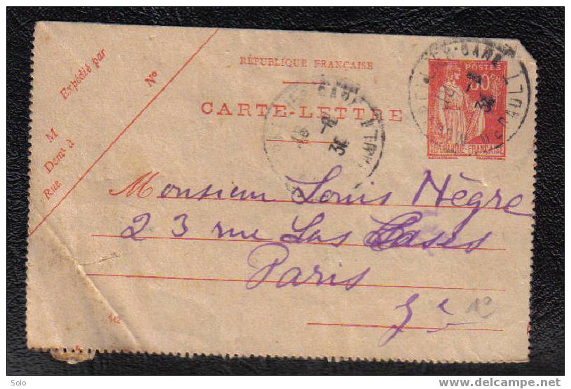 Carte-Lettre Pour PARIS Affranchie Avec 50 C Type Paix - Oblitération MONTPELLIER-GARE 1934 Pour CHAMARET - Letter Cards