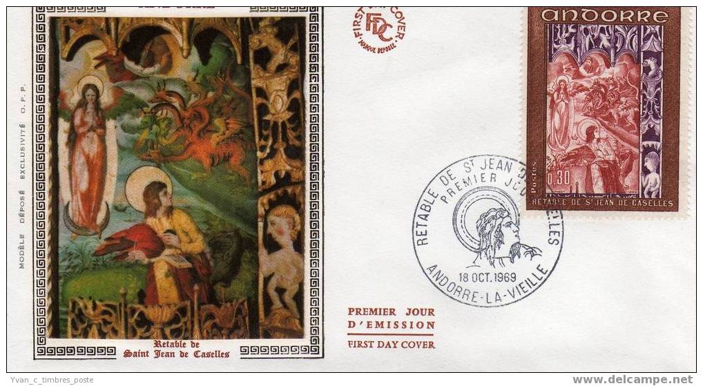 ANDORRE FIRST DAY COVER PREMIER JOUR TETABLE DE LA CHAPELLE DE SAINT JEAN DE CASELLES - FDC