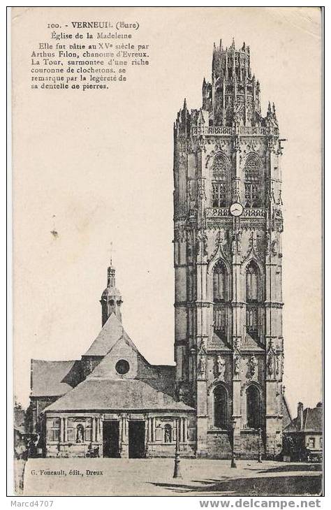 VERNEUIL 27 Eure Eglise De La Madeleine En Date Du 29-06-1923 Timbres ( X4) Vert 5 Cts - Verneuil-sur-Avre