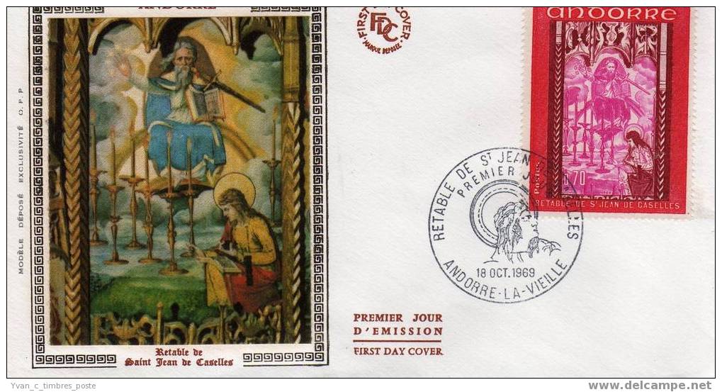 ANDORRE FIRST DAY COVER PREMIER JOUR RETABLE DE LA CHAPELLE DE SAINT JEAN DE CASELLES - FDC