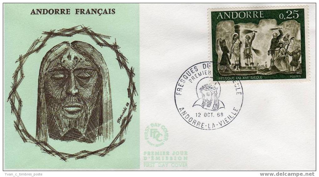 ANDORRE FIRST DAY COVER PREMIER JOUR FRESQUE DE LA MAISON DES VALLEES ANDORRE LA VIEILLE - FDC