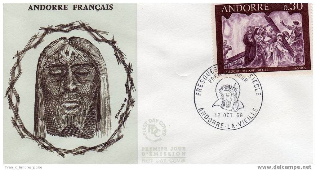 ANDORRE FIRST DAY COVER PREMIER JOUR FRESQUE DE LA MAISON DES VALLEES ANDORRE LA VIEILLE - FDC