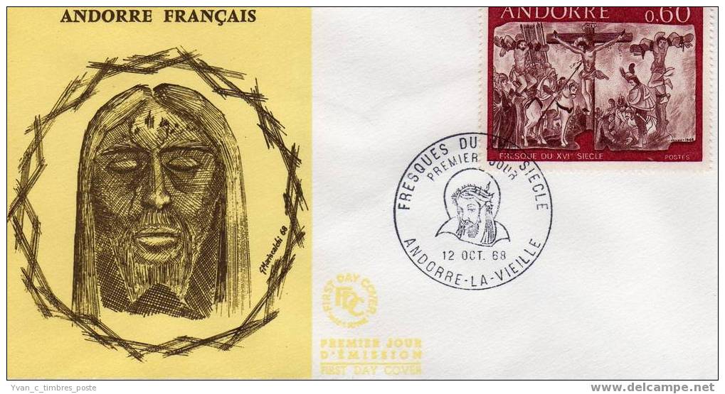 ANDORRE FIRST DAY COVER PREMIER JOUR FRESQUE DE LA MAISON DES VALLEES ANDORRE LA VIEILLE - FDC