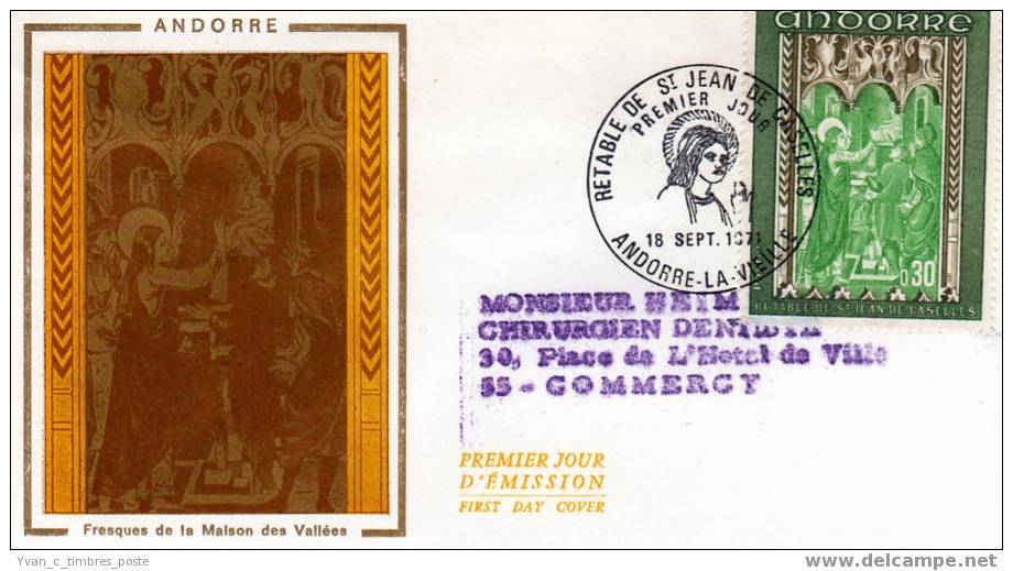 ANDORRE FIRST DAY COVER PREMIER JOUR RETABLE DE LA CHAPELLE DE SAINT JEAN DE CASELLES - FDC