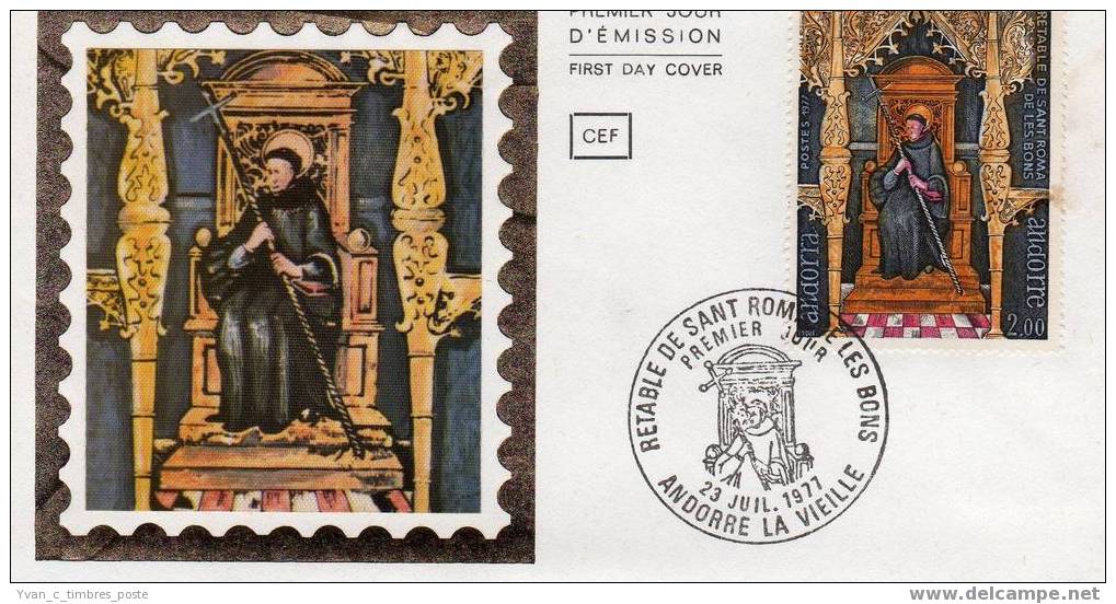 ANDORRE FIRST DAY COVER PREMIER JOUR RETABLE DE LA CHAPELLE DE SAINT ROMA VILLAGE DES BONS - FDC